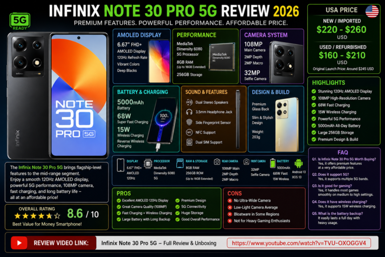 Infinix Note 30 Pro Price in USA 2026 – Full Review, Specs, Camera Test & Buying Guide